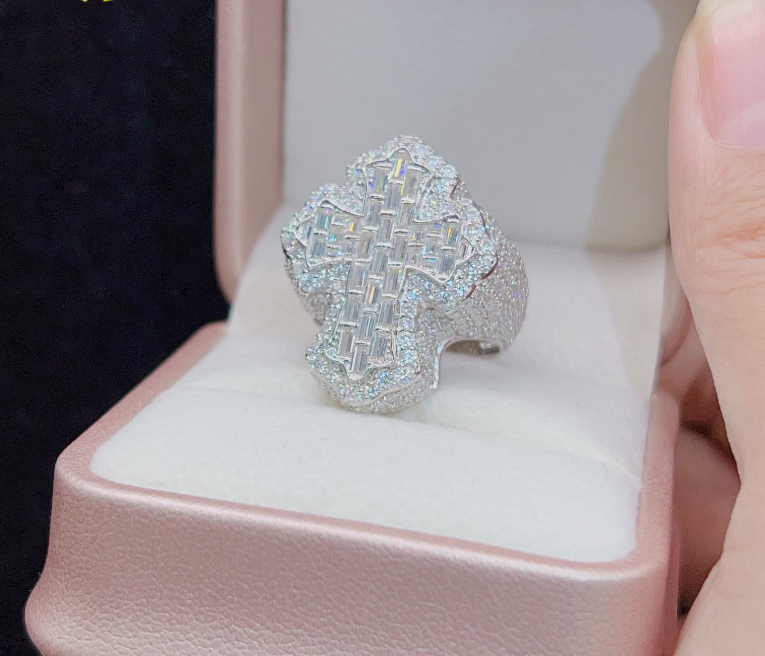 Sterling Silver 925 Fine Fashion Hip Hop Ring Vvs Moissanite Lab Diamond Iced Out Jewelry Mens Ring