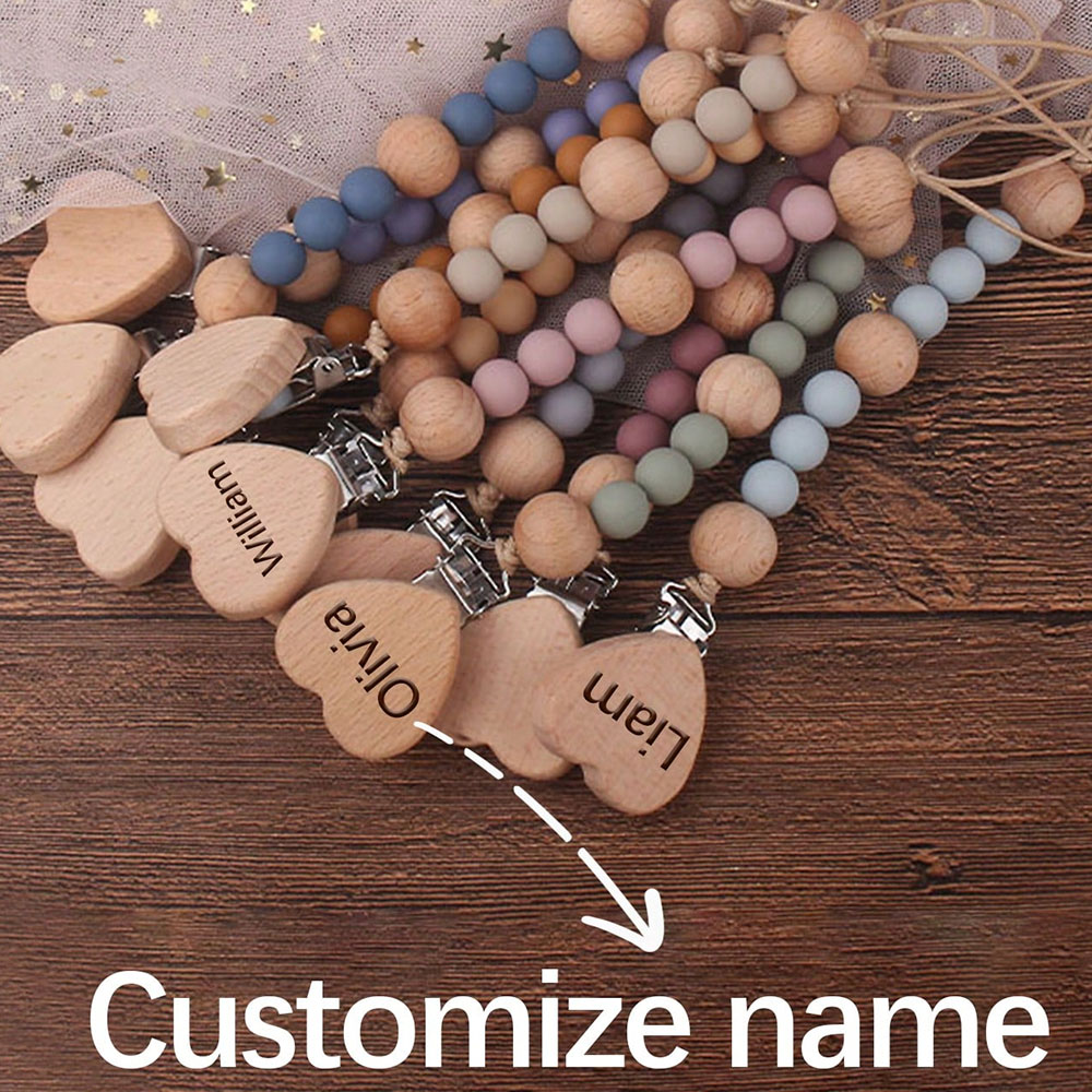 1 PC Custom Baby Pacifier Clip DIY Custom Name Mouth Clip Mouth Chain Comfort Gift/Wooden Chain Gift/Holiday Gift/Birthday Gift/New Year Gift,Customiz