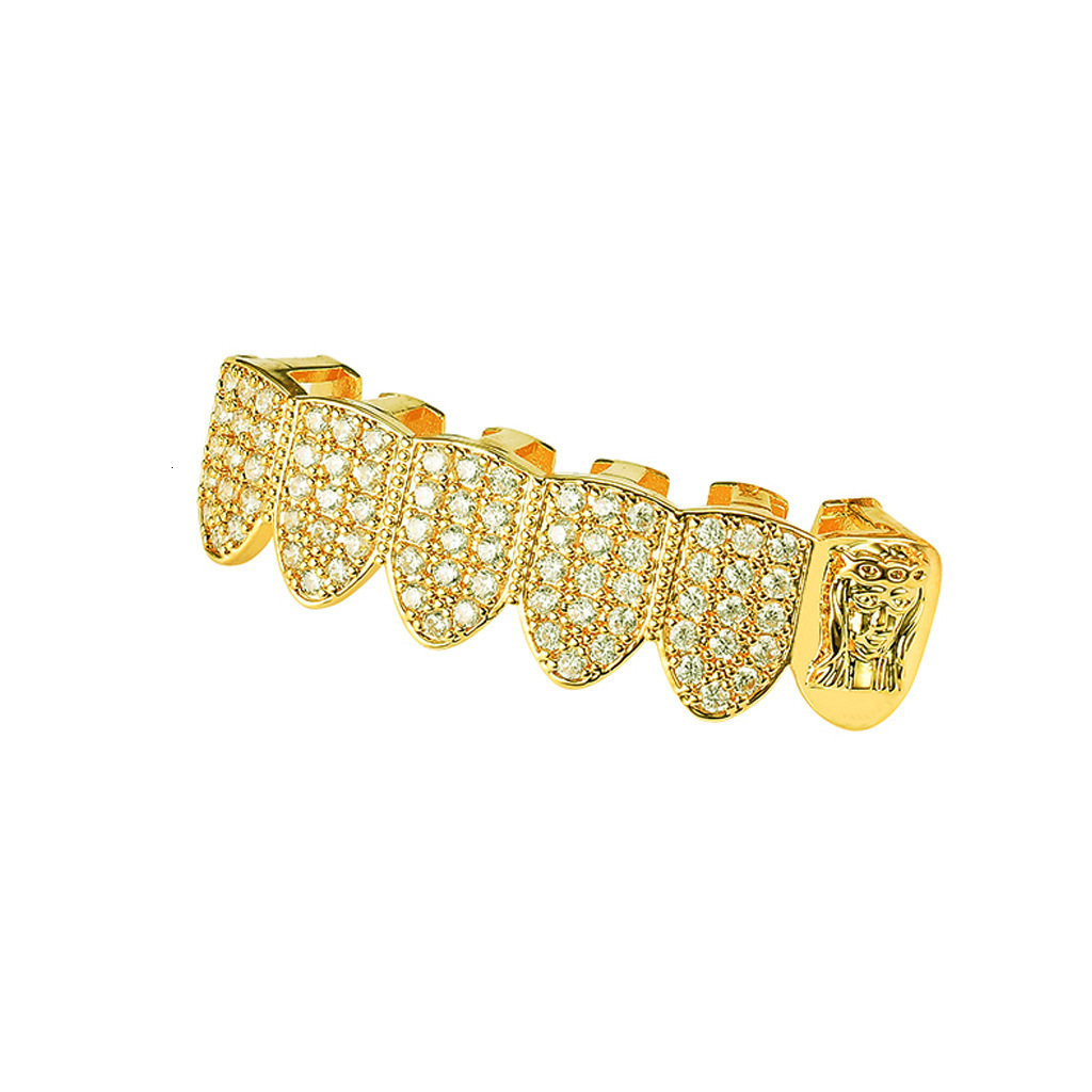 18K Gold Plated Iced Out Full Diamond Hip Hop Grillz High Quality Halloween Makeup Teeth Accessor