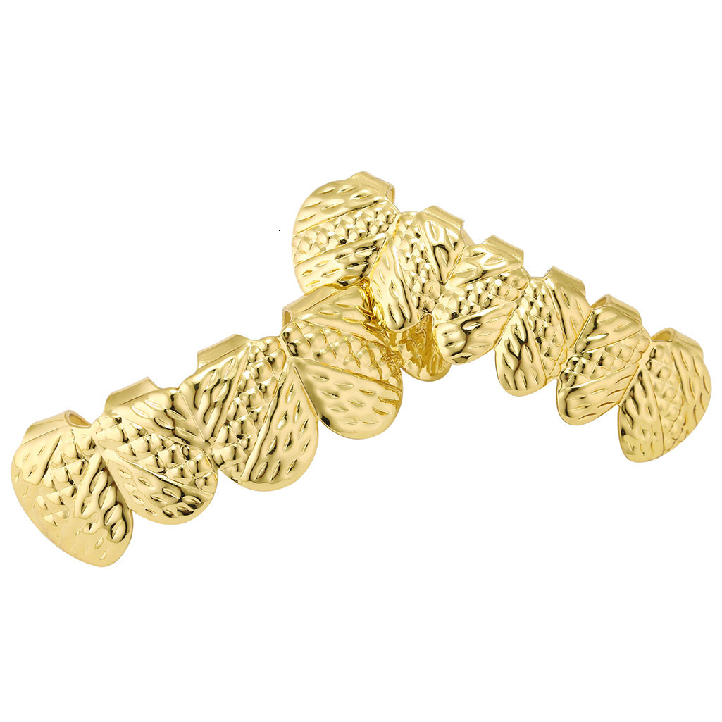 New Arrival Hip Hop 18k Gold Plated Cross-textured Carved Facet Grillz Premium Dental Accessories Rapper Costume Accessories
