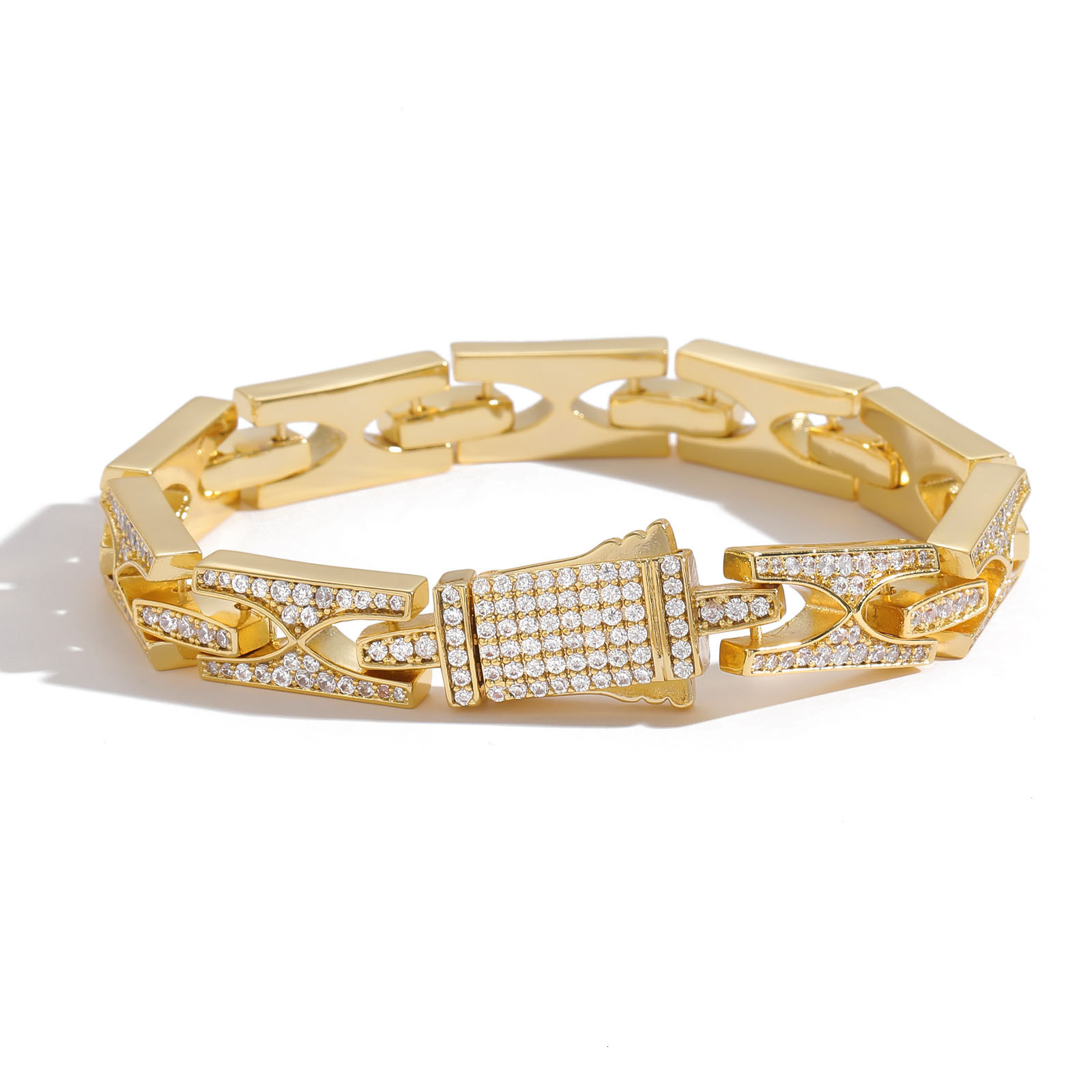 10MM H-Shaped Hip Hop Cuban Chain Spring Clasp Design-Driven VVS Moissanite Iced Out Men's Trendy Statement Bracelet Passes the Diamond Tester