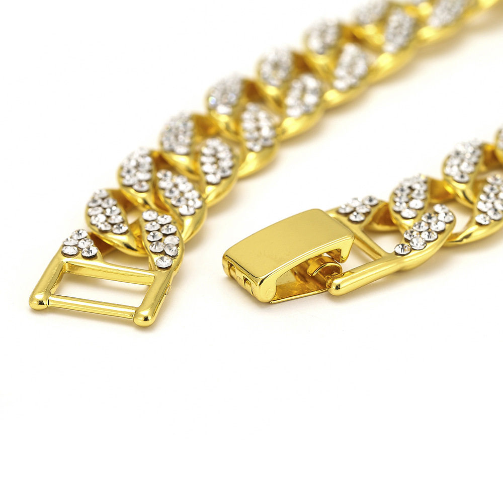 Gold Plated Men's Cuban Link Bracelet Iced Out VVS Moissanite Hip Hop Jewelry Set Bracelet Necklace Passes the Diamond Tester
