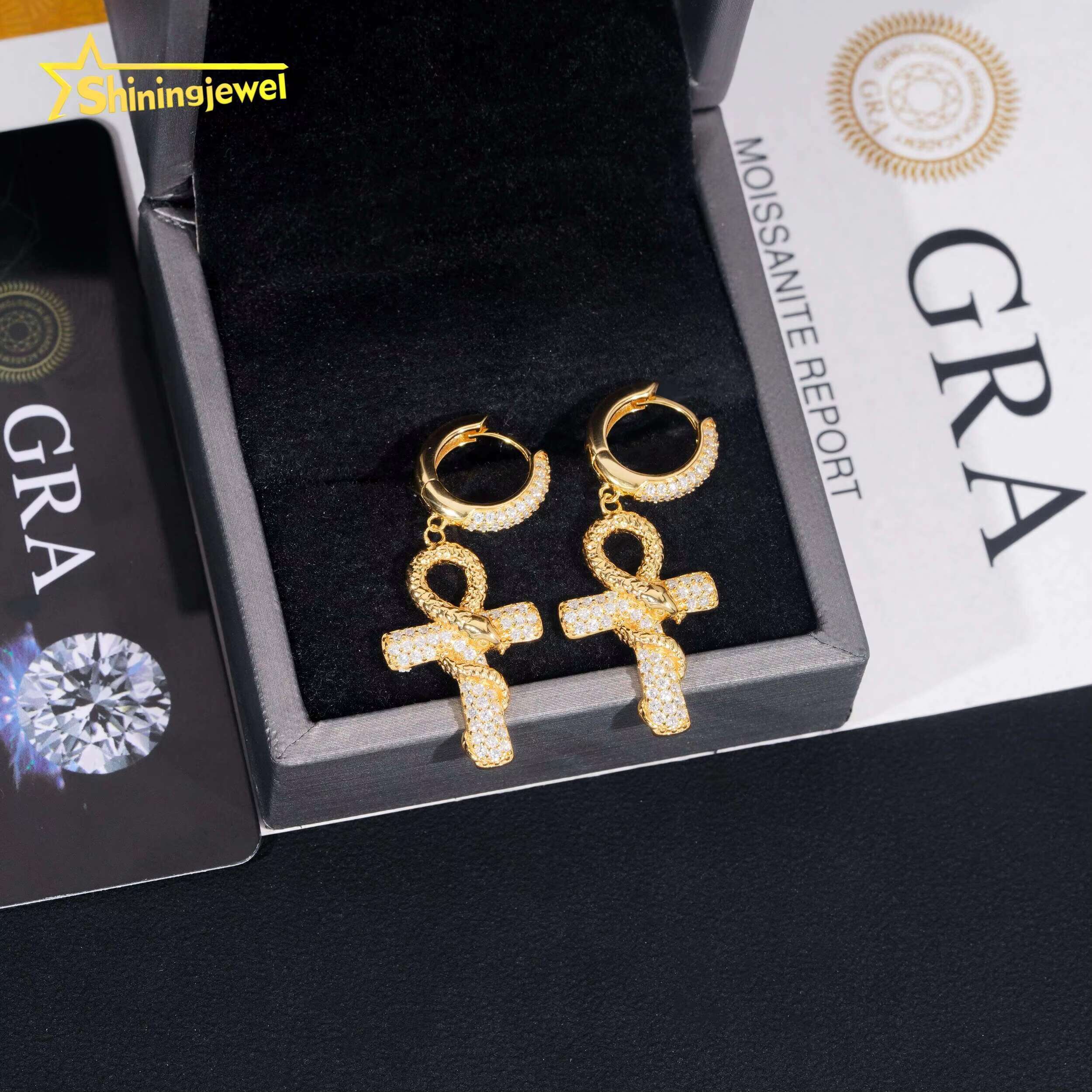 Rapper Cross Style Moissanite Earrings 925 Sterling Silver Hip Hop Jewelry Custom High Quality Missanite Ear Studs Daily Wear