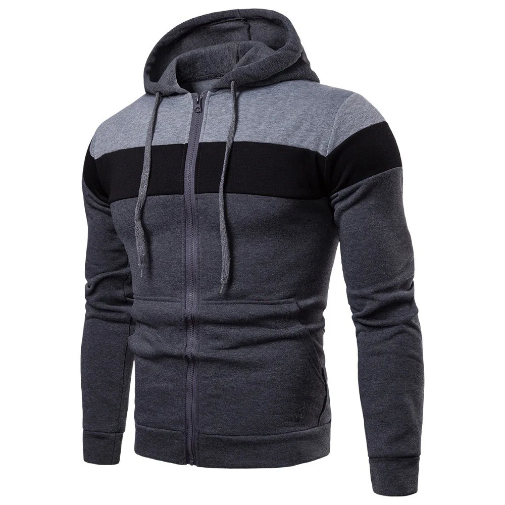 2024 mens hooded zipper splicing color sports top fleece insulation casual wear comfortable hoodie 250624