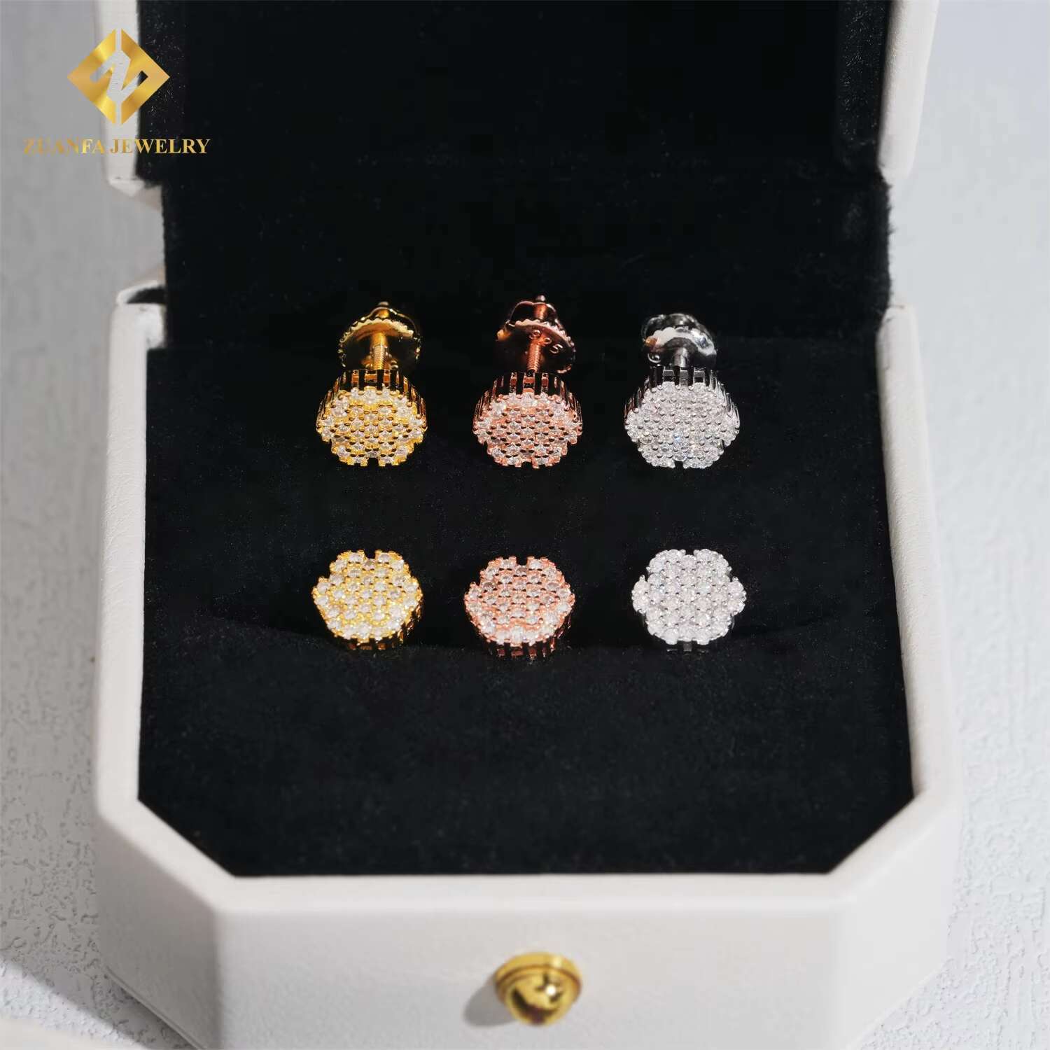 Fine Jeweley Hip Hop Jewelry 925 Sterling Silver Gold Plated Iced Out VVS Diamond Moissanite Screw Stud Earrings