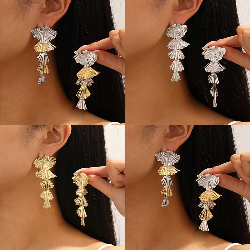 Free shipping designer jewelry Exaggerated Earrings with High-end Feel Gold Ginkgo Leaf Tassel Drop Earrings Fashion Accessories Niche Design Ear Jewe