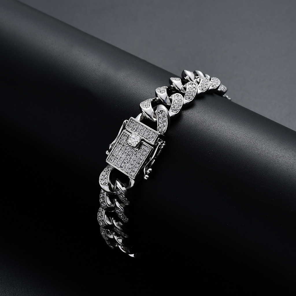 12MM Luxury VVS Moissanite Iced Out Hip Hop Cuban Bracelet Vacuum Electroplated High-Quality Statement Jewelry