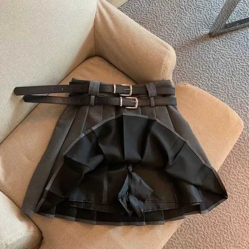 Xpqbb All-Match College Style JK Pleated Skirts Women Fashion Double Belt High Waisted Skirt Female Vintage Brown Mini Skirts L250627