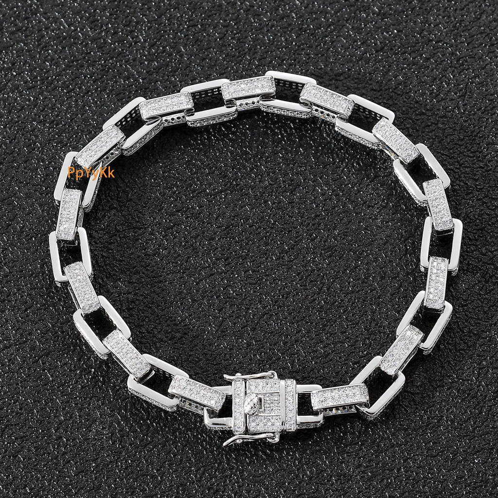 New High-End Men's Hip Hop Box Chain Micro Pave VVS Moissanite Circle Clasp Trendy Statement Bracelet Passes the Diamond Tester