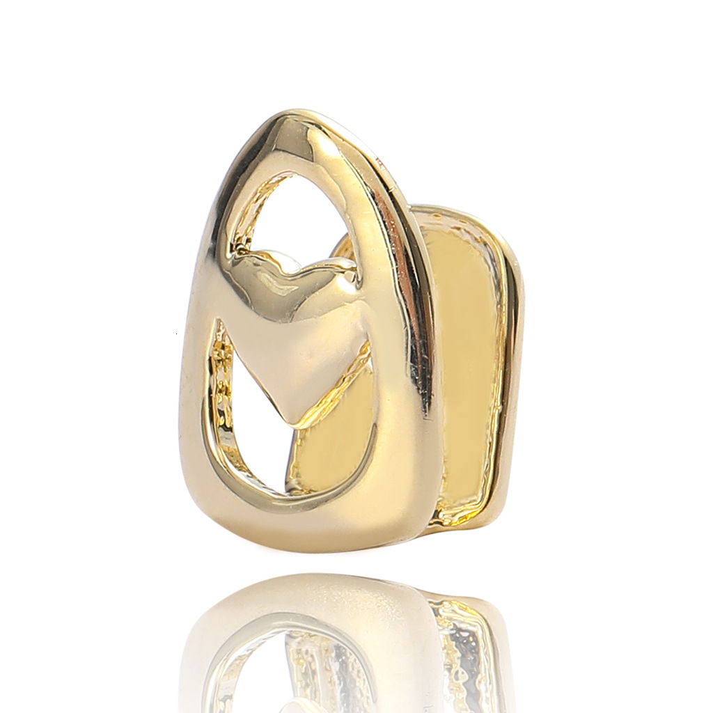 Hip Hop Hollow Heart Single Gold Tooth Grillz 18k Solid Gold Rapper Bling Accessories Custom Gold Grillz Pass the diamond tester