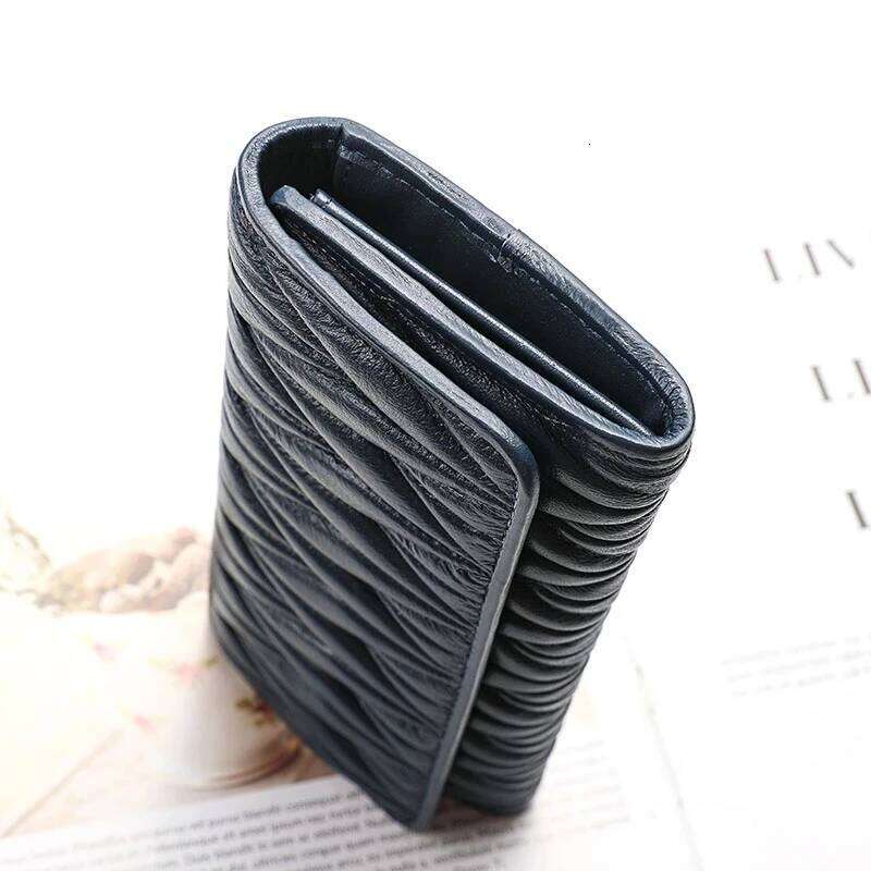 bags Women Long Pleated Wallet Fashion Hasp Zipper Multifunction Card Holder Sheepskin Genuine Leather Female Coin Clutch Purse