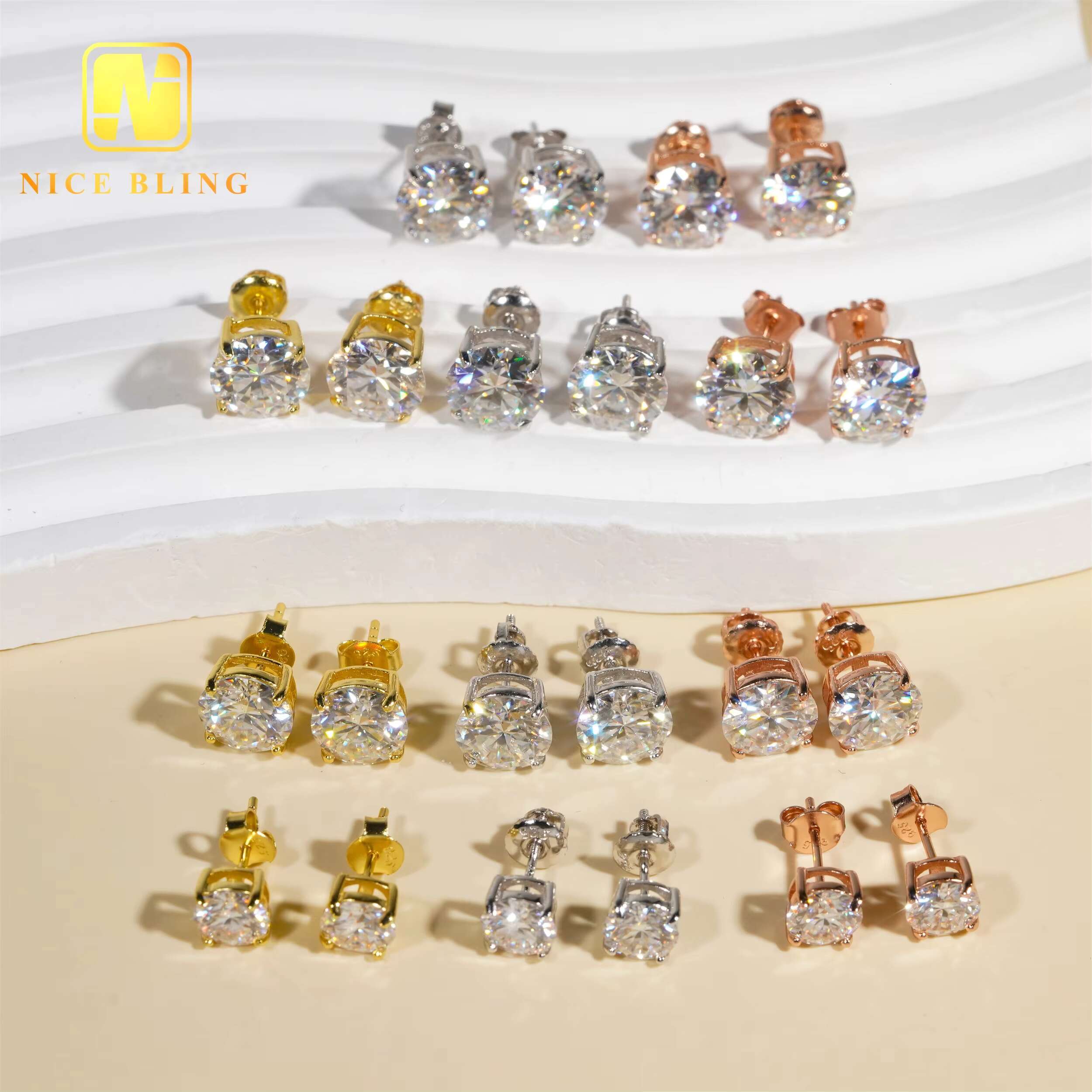 Pass Diamond Tester Hip Hop Ear Studs 925 Silver Solitaire Earrings 3mm to 10mm 4 Claws Moissanite Diamond Studs for Men Women