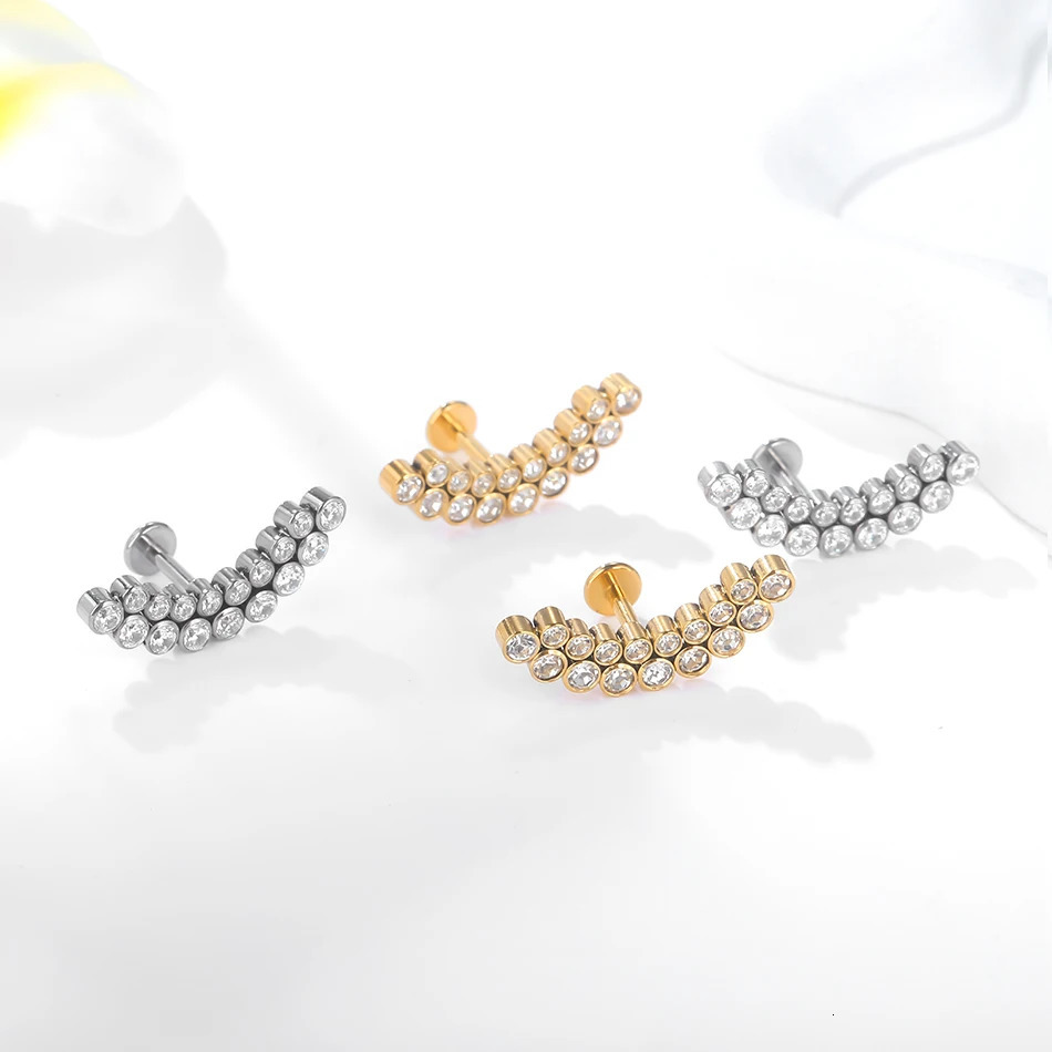 1pcs Piercing Cross Flower Stud Earring Internally Threaded Cubic Zircon Tragus Helix Piercing Body Jewelry 250624