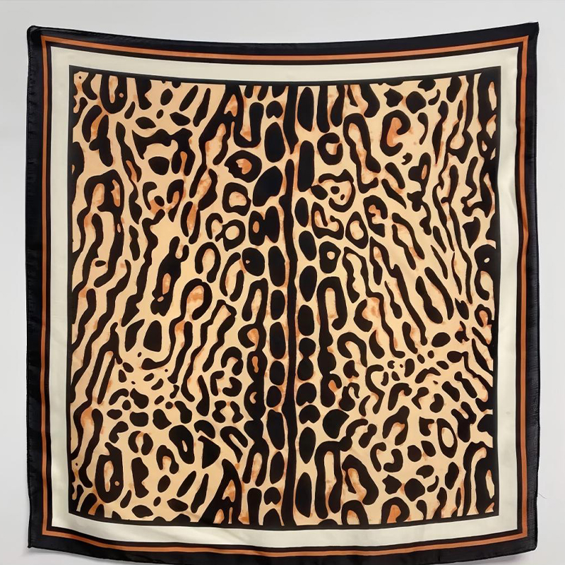 Women's Stylish Satin Leopard Patterned Scarf - Fashionable Square Silken Accessory, 70 by 70 Centimeters
