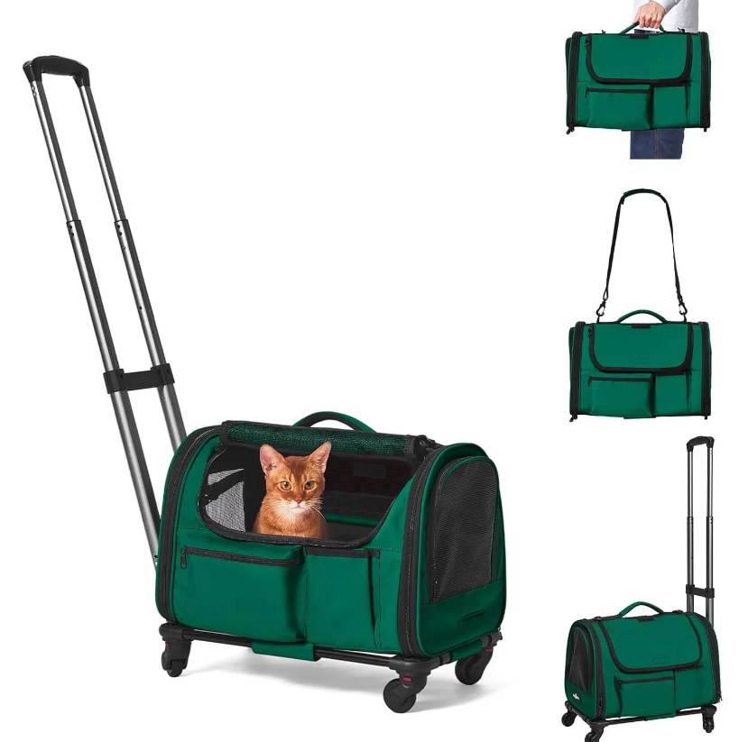 Durable Wheel-Equipped Animal Transport Tote - Ideal for Carrying 2 Cats or Dogs under 30lbs Easily during Travels