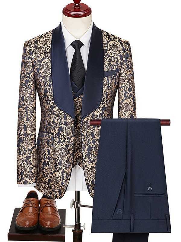 Bronzing Mens Suit Blazer Wedding Groom Tuxedo 3-piece Blue Formal Party Dress XS-5XL Elegant Mens Custom Set X250220 - view 5
