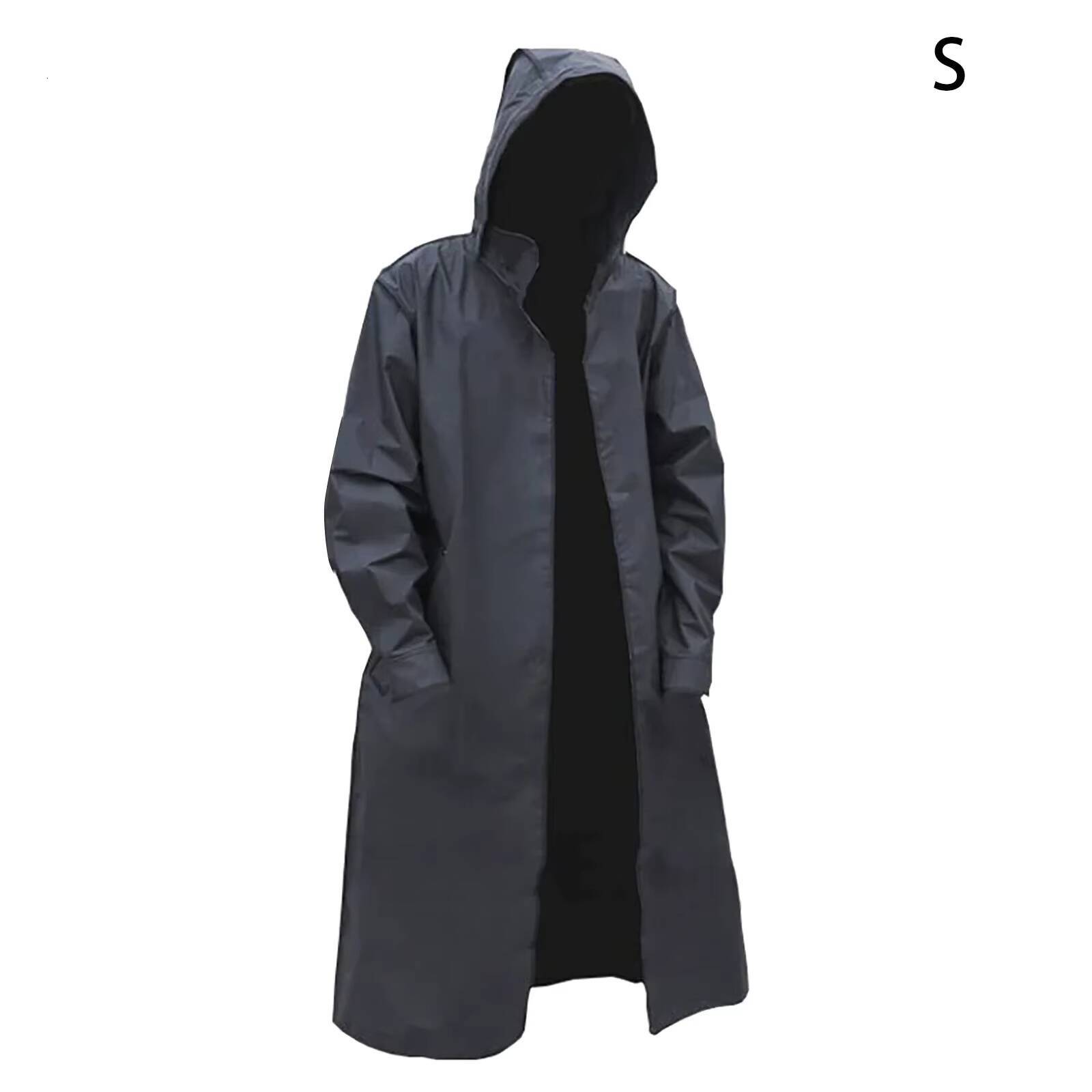 Black Windproof Raincoat Capes Long Style Overcoat Fashion Temperament Gift Toussaint Super Cool Cosplay Costumes