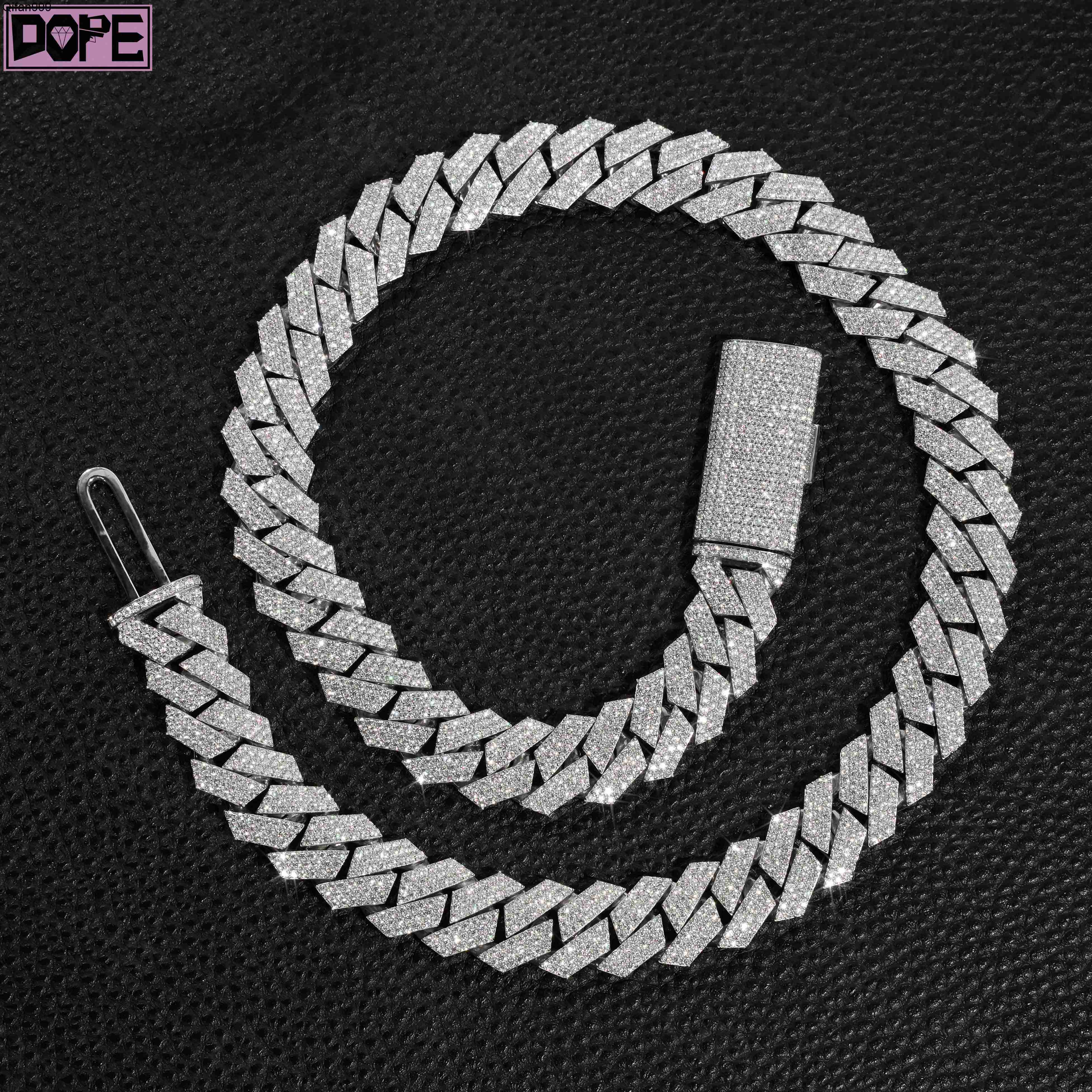 moissanite chain Hip Hop 8mm 10mm 14mm Cuban Link Chain Iced Out Men Necklace Bracelet VVS Lab Diamond 925 Silver Cuban Chain