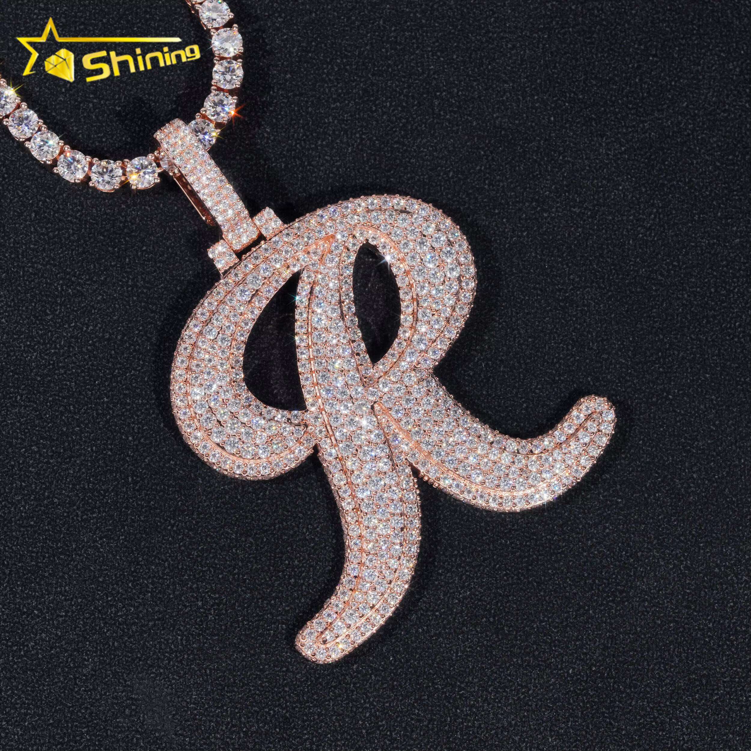 Initial Letter R Pendant Hip Hop Vvs Moissanite Diamond Iced Out Pendant Pass Diamonds Tester Fine Jewelry