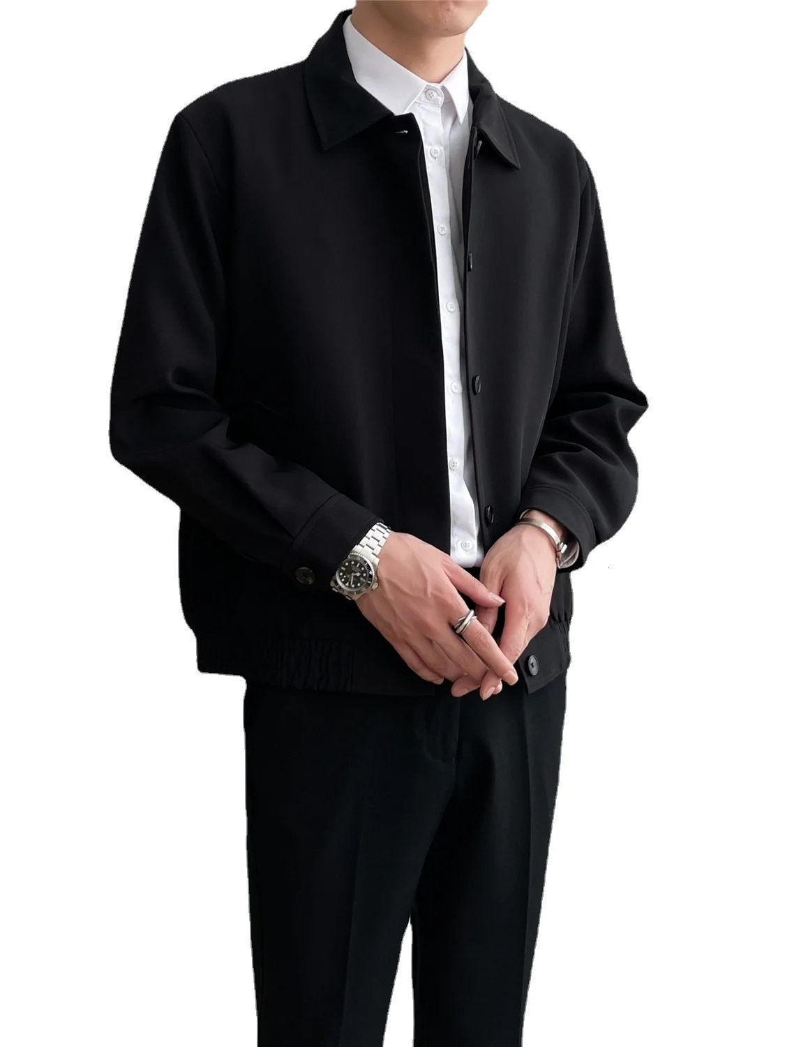 Spring and Autumn Mens Casual Apricot Lapel Jacket Loose Korean Version of The Trend Short Silhouette Coat Top Men 250628