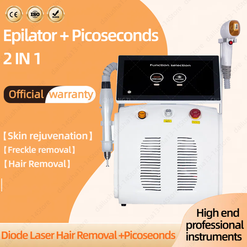 2 in1 Diode and Picosecond 808NM Hair Removal Machine With 3 Wavelength Tattoo Removal Epilator Equipment 755nm 808nm 1064nm