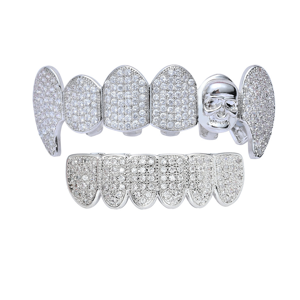 New Arrival Hip Hop Skull Iced Out Solid Gold Moissanite Grillz Halloween Party Costume Accessories Rapper Costume Accessories Pass the diamond tester