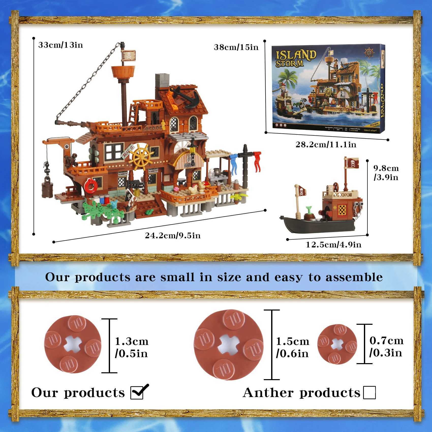 675PCS Creative Medieval Pirates Island House Port and Pirate Ship Building Blocks Assemble Bricks Toys Gift For Children Kids Y250627