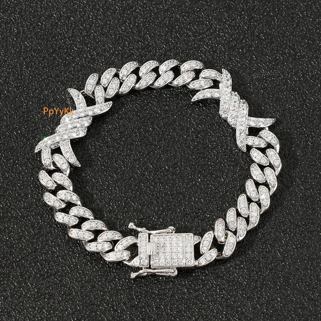 New Thorn Cuban Chain Unisex Couple Hip Hop VVS Moissanite Iced Out Bracelet Diamond Inlay Accessory Passes the Diamond Tester