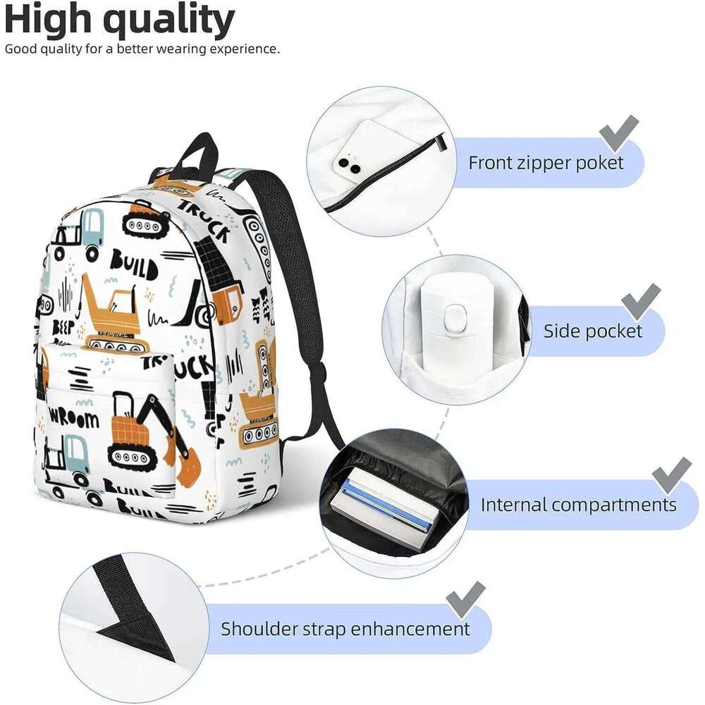 Casual Lightweight Cartoon Truck Laptop Backpack Men Women Travel Bag Outdoor Canvas Daypack