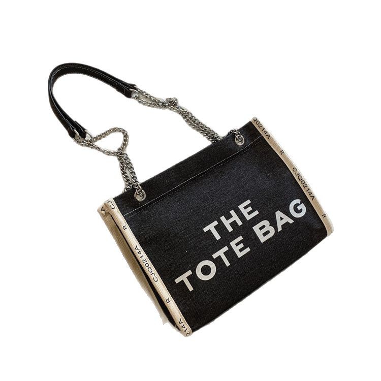 Cross-border foreign trade 2025 Spring New Fashion letter print large-capacity denim canvas tote bag commuting chain 0001