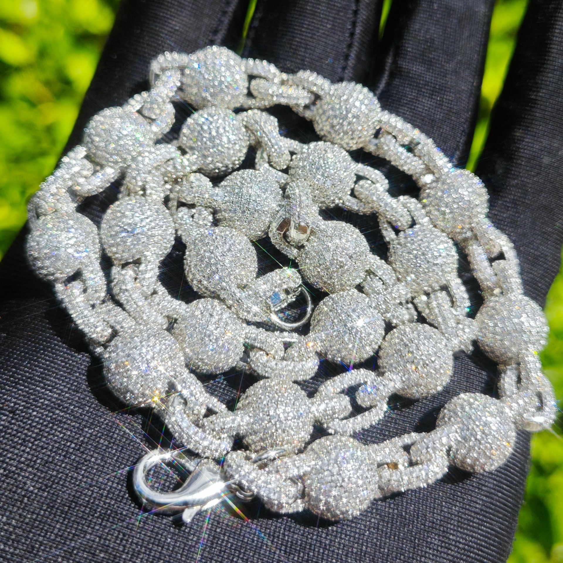 Hip Hop Iced Out VVS Moissanite Bead Sphere Chain Streetwear Rap Statement Necklace Edgy Trendy Jewelry Pass the diamond tester