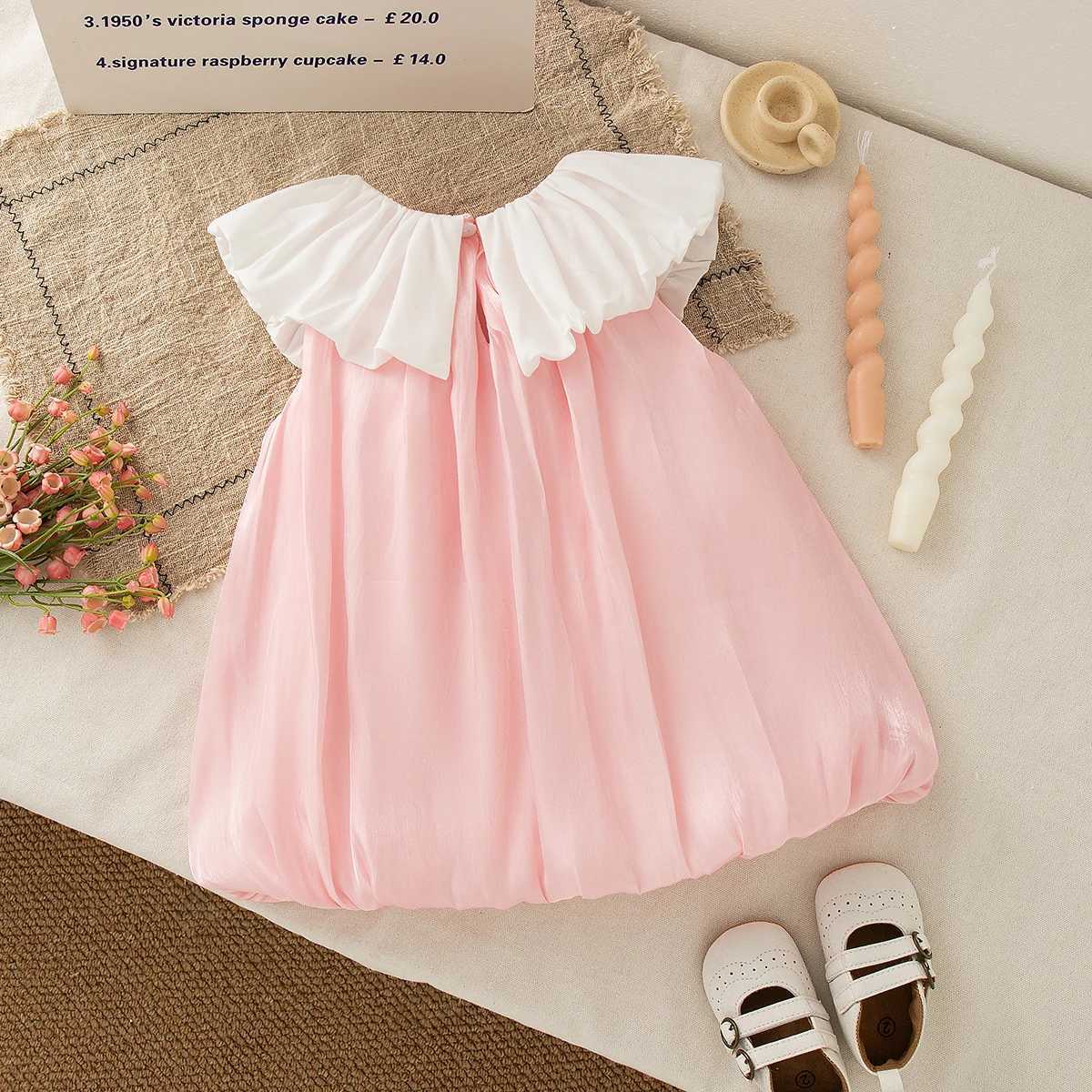 Baby Girl Pink Princess Dress Korean Style Bow Decoration Doll Collar Sleeveless Dress Summer Elegant Girl Party Dress R250707