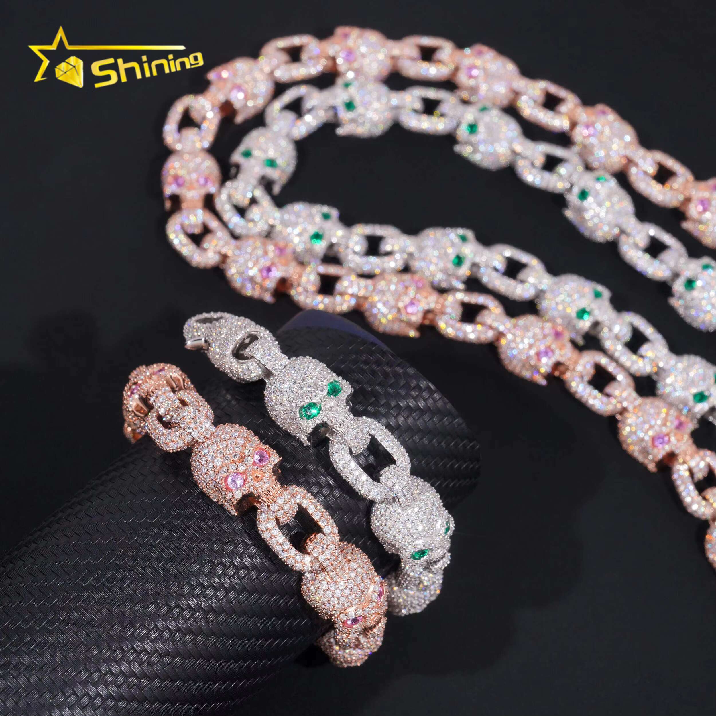 Bling Hip Hop Jewelry 15mm Solid 925 Sterling Silver Gold Plated GRA Custom Skull Iced Out Moissanite Cuban Link Chain Bracelet