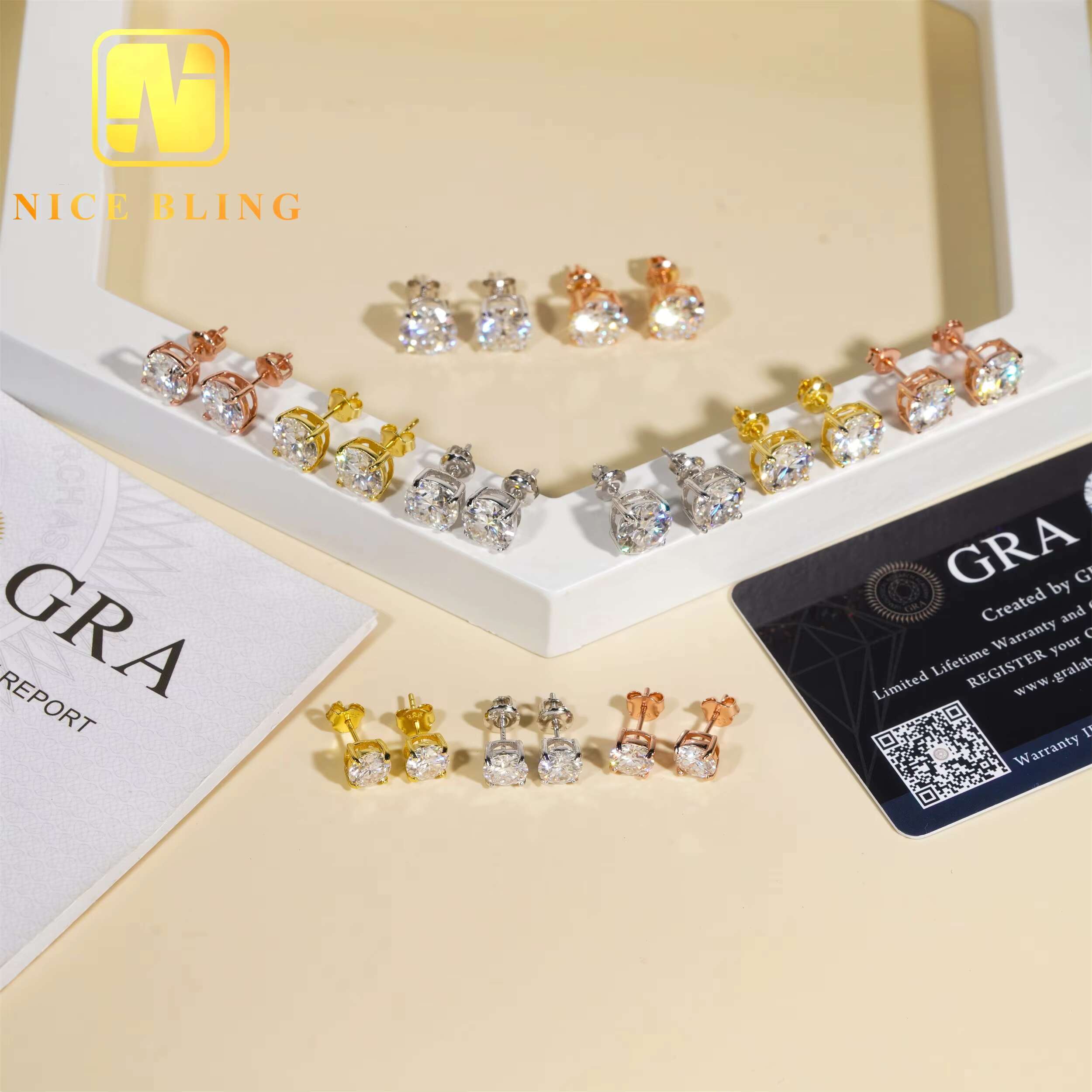 Pass Diamond Tester Hip Hop Ear Studs 925 Silver Solitaire Earrings 3mm to 10mm 4 Claws Moissanite Diamond Studs for Men Women