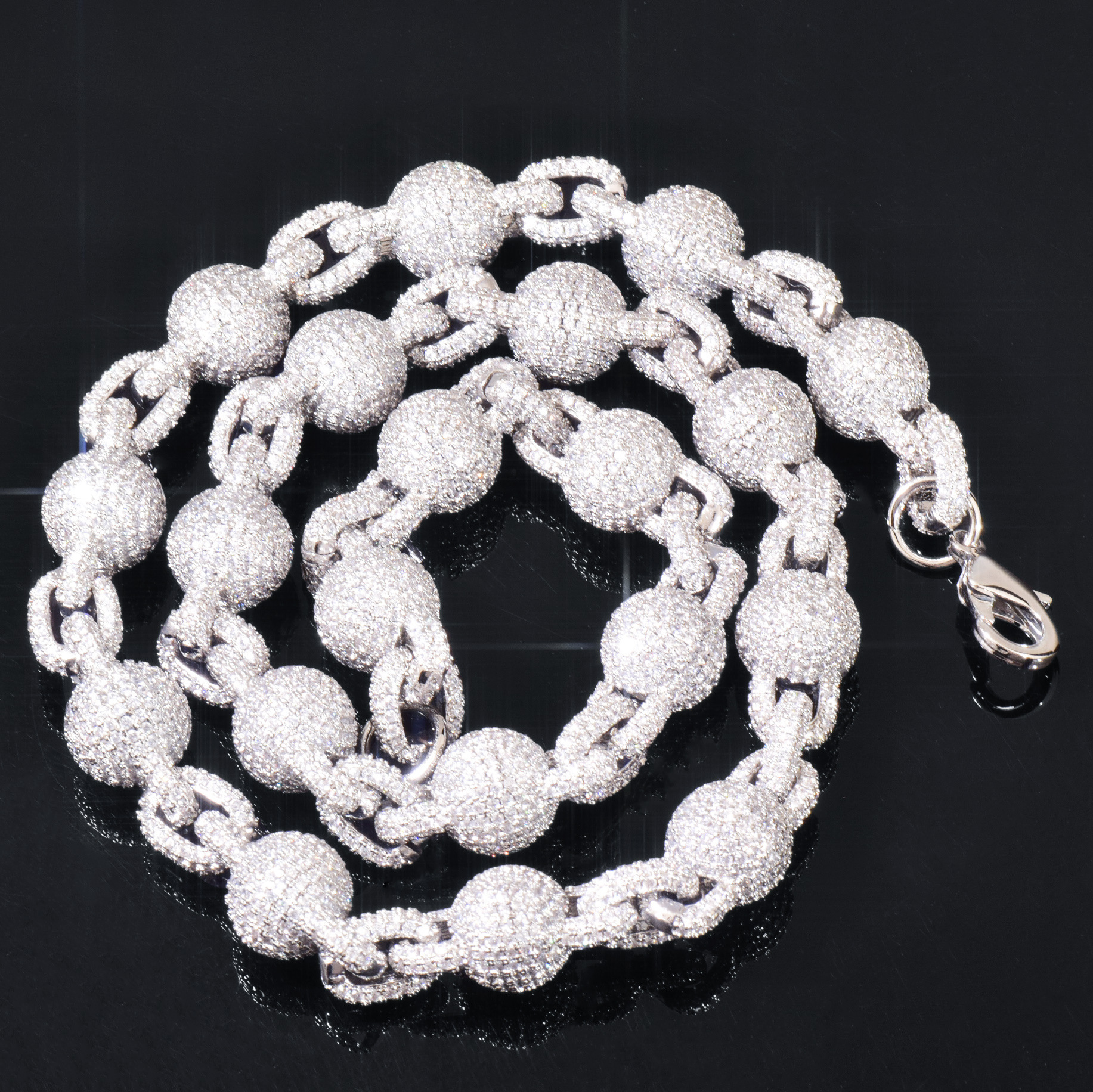Hip Hop Iced Out VVS Moissanite Bead Sphere Chain Streetwear Rap Statement Necklace Edgy Trendy Jewelry Pass the diamond tester