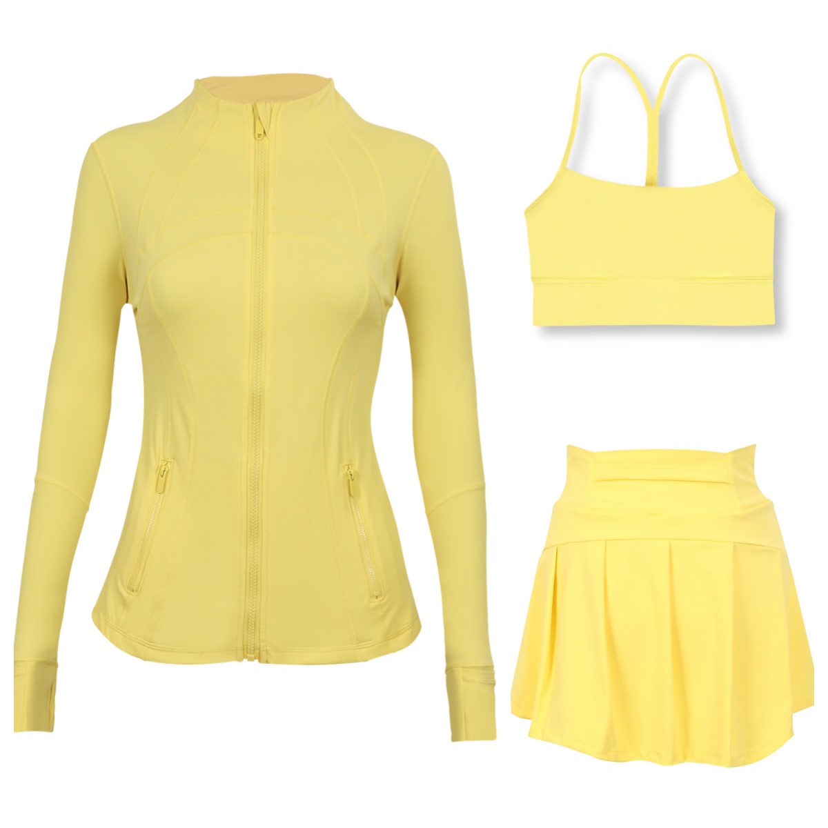 2025--Set Three pieces Workout set Women Yoga Sets lemonize jackets skirt Push Up High Waist Sports Jackets Zip Up Coat Elastic skir Gym Suits