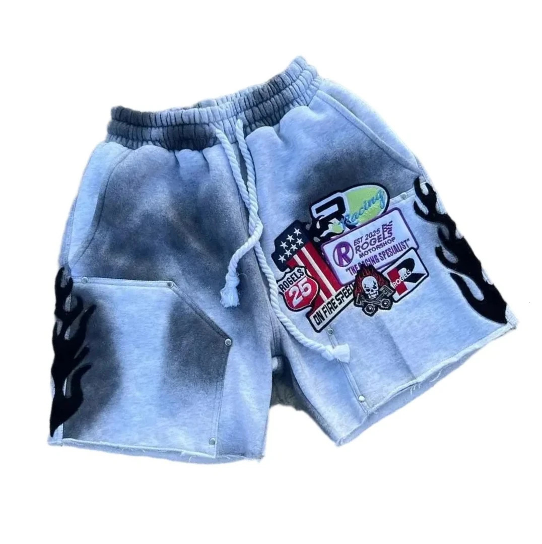 American Block Hip-hop Multicultural Functional Sports Gradient Embroidered Shorts Men Loose Elastic Versatile Casual Gym Shorts 250623