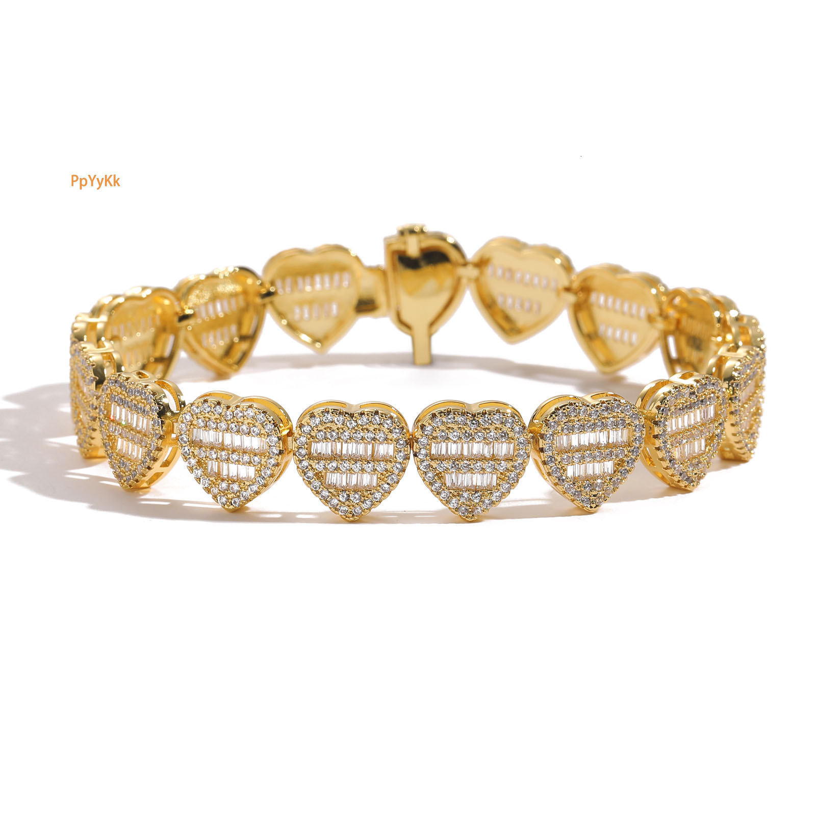 New Luxury VVS Moissanite Iced Out Heart-Shaped Bracelet Copper Inlaid Zircon Hip Hop Unisex Trendy Statement Jewelry Passes the Diamond Tester