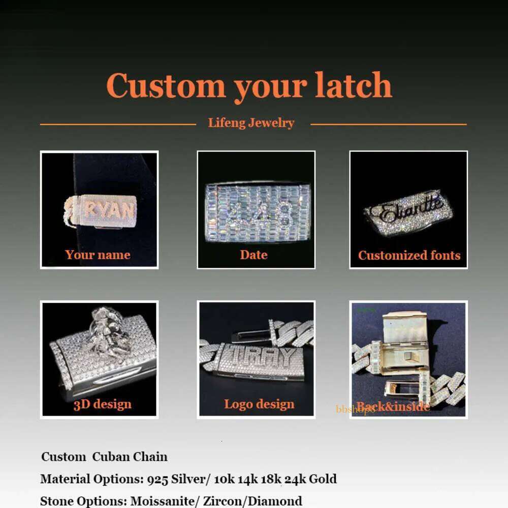 Lifeng Jewelry 30mm Width Vvs Moissanite Link Baguette Dia Sterling Sier Cuban White Gold Necklace Custom Chain