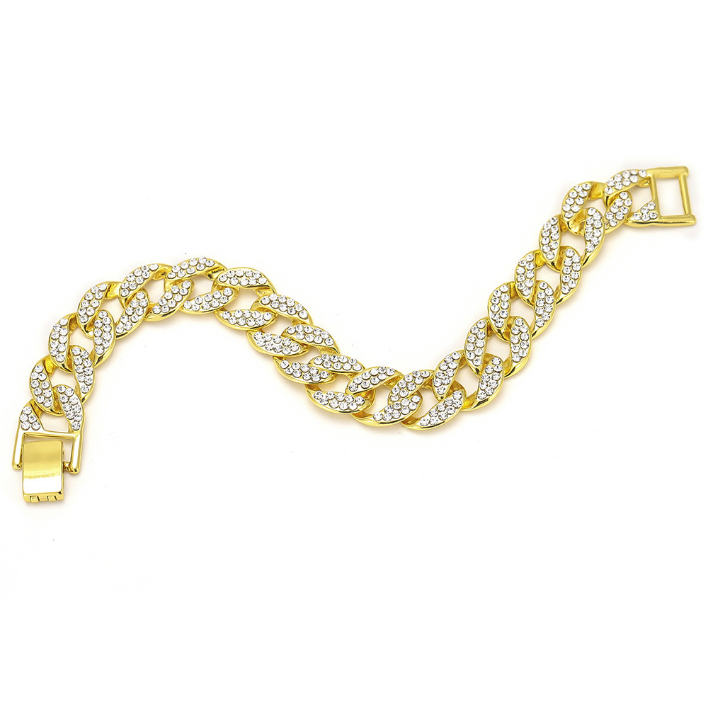 Gold Plated Men's Cuban Link Bracelet Iced Out VVS Moissanite Hip Hop Jewelry Set Bracelet Necklace Passes the Diamond Tester