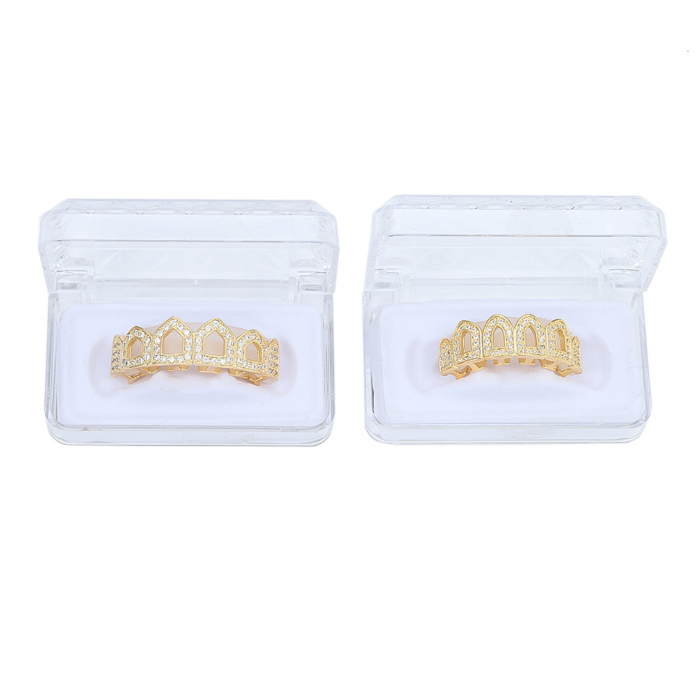 18K Gold Plated Iced Out Micro Paved Pointed Fangs Hip Hop Grillz Halloween Accessory