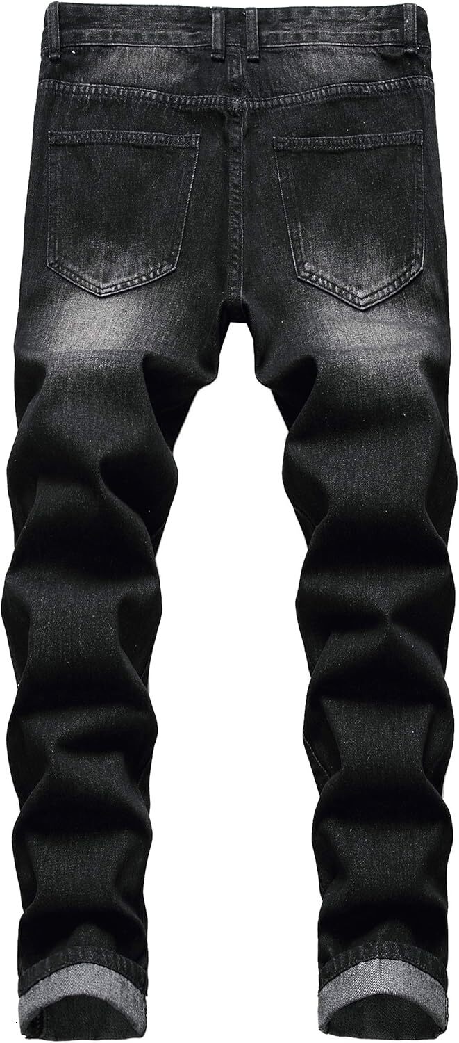 Designer jeans, luxurious pants, sporty and casual pants, men's worn-out jeans, retro washed slim-fit straight-leg jeans, blue jeans, torn trouse