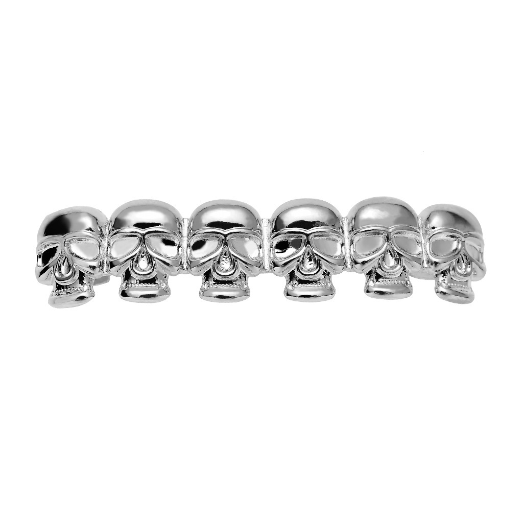 new arrival polished skull 18k solid gold hip hop grillz halloween costume accessories Rapper Costume Accessories Pass the diamond tester