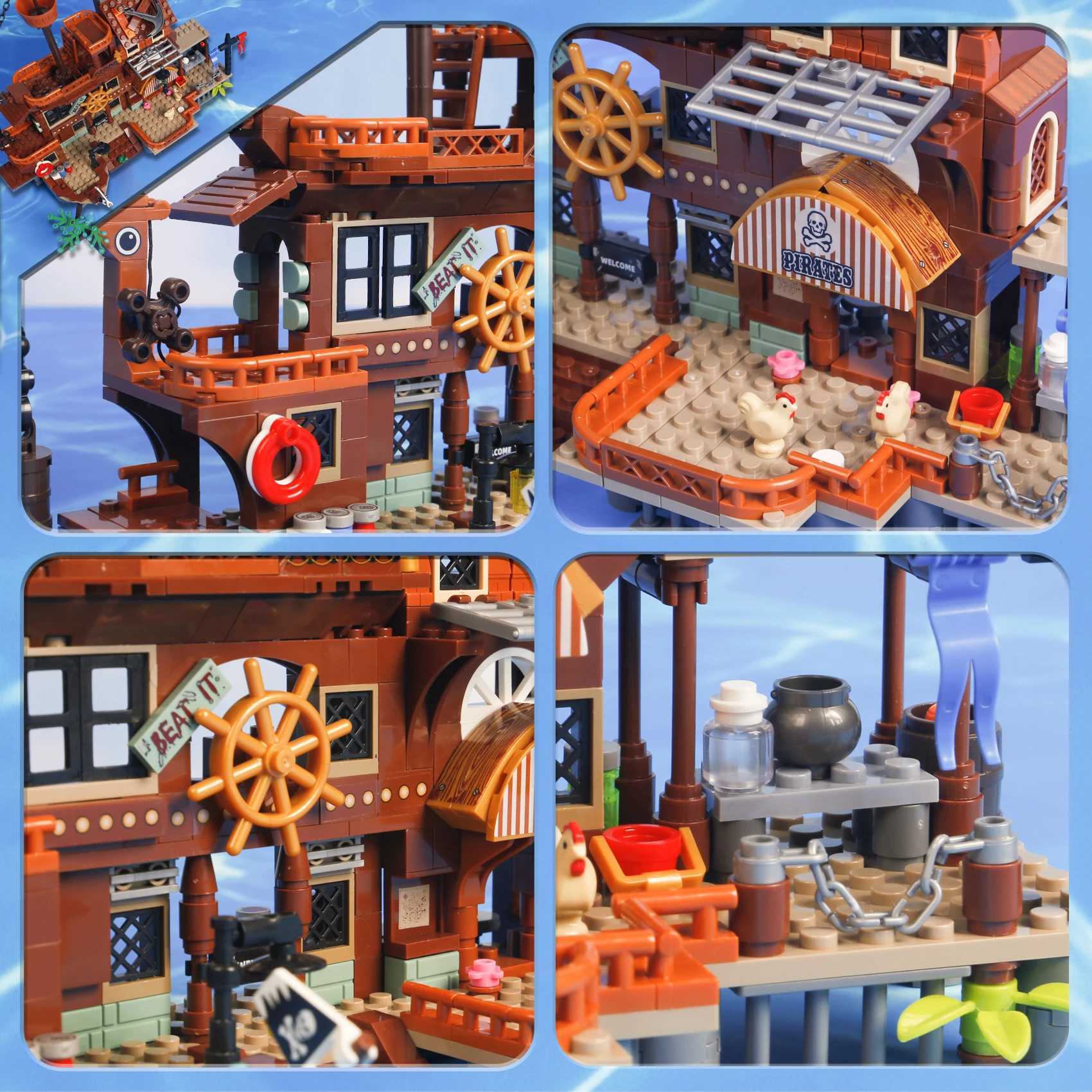 675PCS Creative Medieval Pirates Island House Port and Pirate Ship Building Blocks Assemble Bricks Toys Gift For Children Kids Y250627