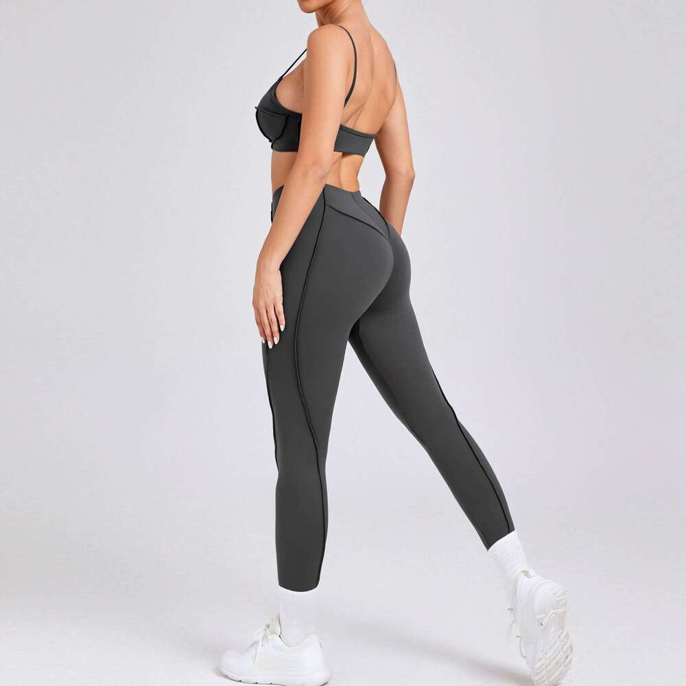 2025 Women Nude Straps Yoga Sets Squat Proof Sports Bra Workout High Waist Leggings Fiess Pant Female Active Wear Suits
