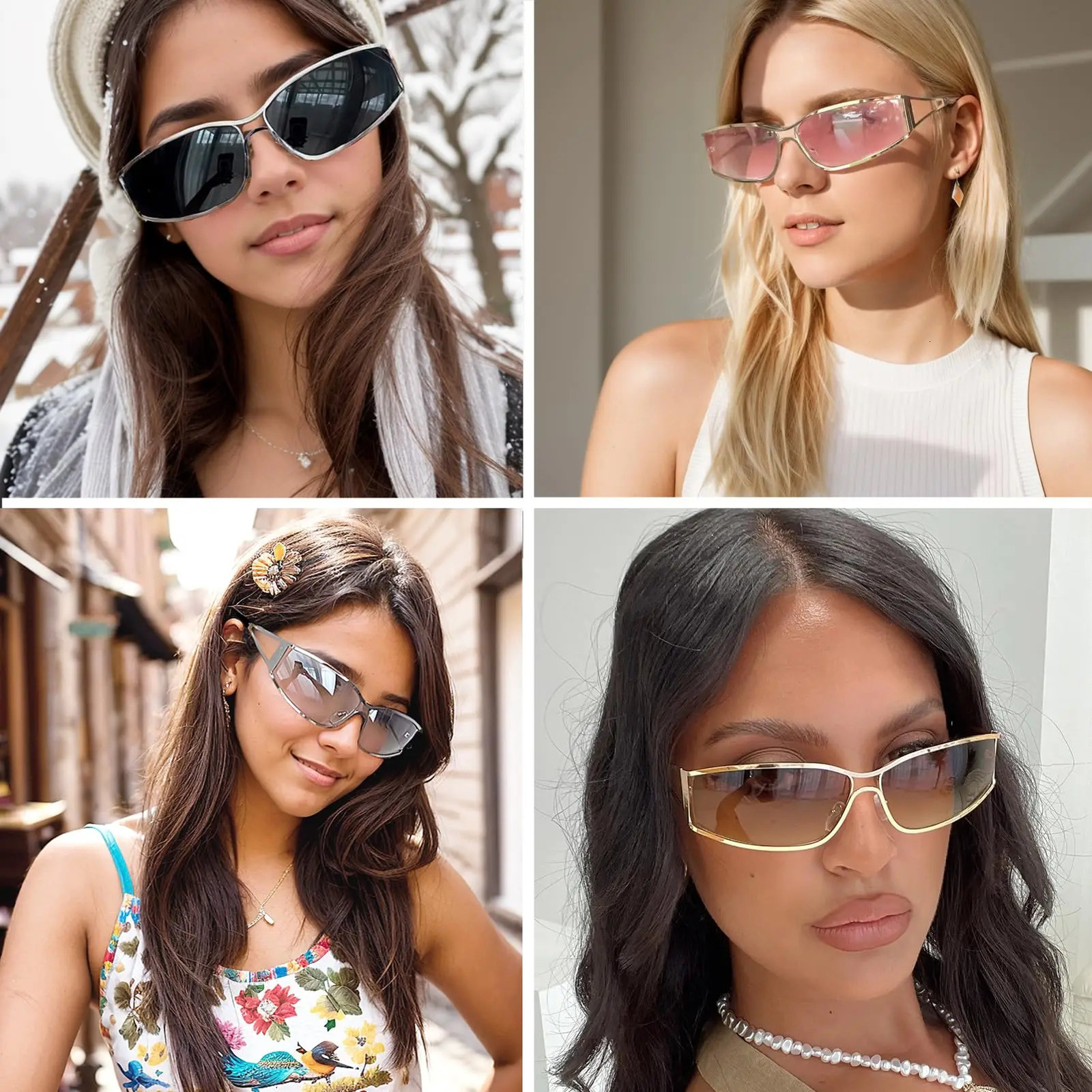Trendy 2000s Y2K Sunglasses for Women Men Girls Metallic Fashion Oval Aesthetics Rave Shades Concert Accessories 250626