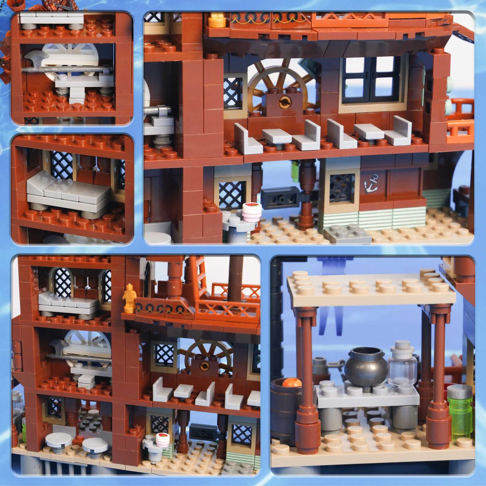 675PCS Creative Medieval Pirates Island House Port and Pirate Ship Building Blocks Assemble Bricks Toys Gift For Children Kids Y250627