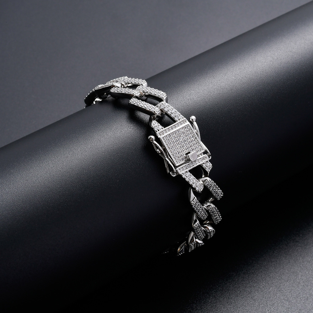 14MM Luxury VVS Moissanite Iced Out Hip Hop Bar Miami Cuban Chain Men's Statement Bracelet Pass the diamond tester
