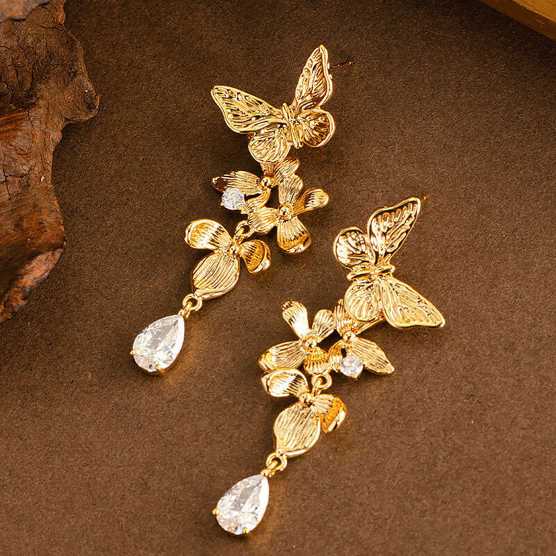 Unique Exquisite Design Long Butterfly Flower Tassel Earrings for Women Light High-end Sense Face Slimming Sier Needle Ear Jewelry - view 7