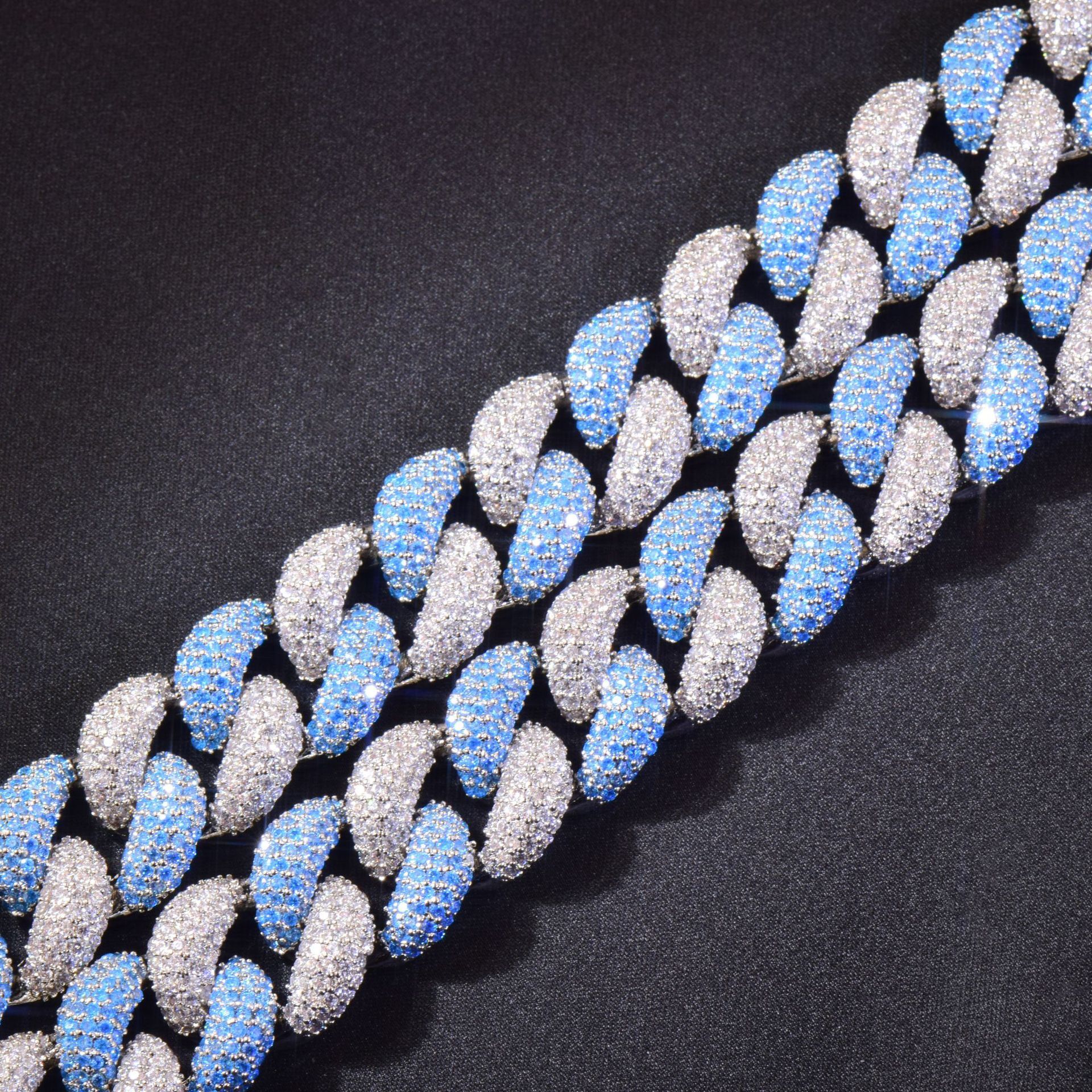 14MM Silver Blue Bubble Mini Cuban Chain Luxury VVS Moissanite Iced Out Hip Hop Edgy Trendy Bracelet Necklace Set Pass the diamond tester